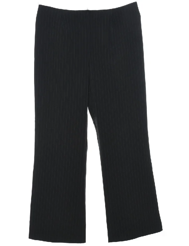 Pinstriped Black Classic Trousers - W31 L28 High Waist Slim Fit Ankle Length