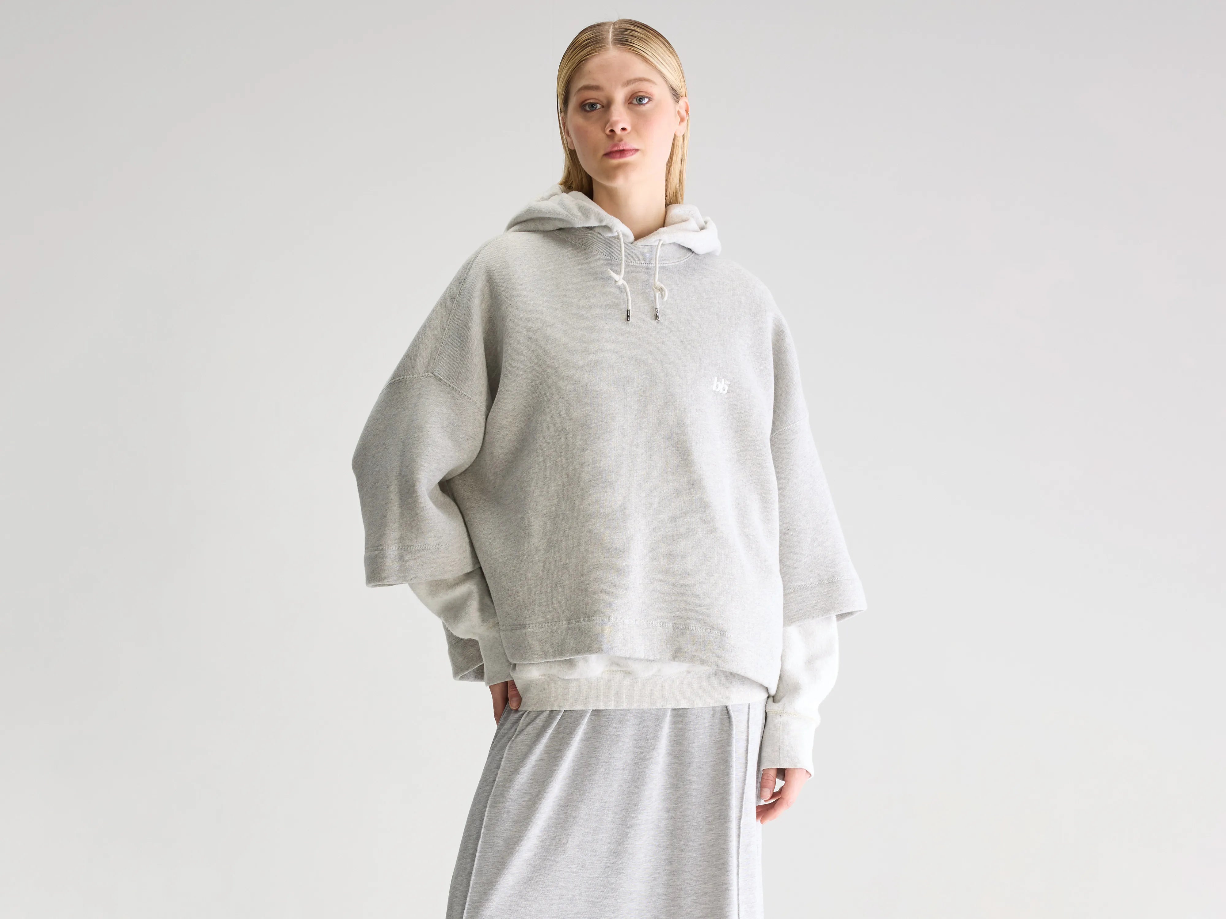 Farlol short-sleeve sweatshirt (251 / W / H. GREY) Hoodie with Puffed Sleeves Voluminous Trendy
