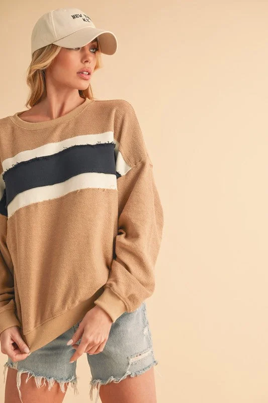 Hazel Blues® | Aemi + Co Raw Hem Contrast Striped Dolman Sleeve Sweatshirt Hoodie with Batwing Sleeves Loose Dramatic Hazel Blues® | Aemi + Co Raw Hem Contrast Striped Dolman Sleeve Sweatshirt Hoodie with Batwing Sleeves Loose Dramatic