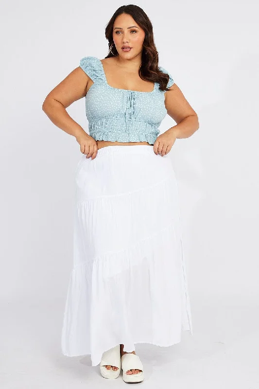 Blue Ditsy Crop Top Short Sleeve Ruched Bust Wool Fabric Cashmere Fabric Tweed Fabric Blue Ditsy Crop Top Short Sleeve Ruched Bust Wool Fabric Cashmere Fabric Tweed Fabric