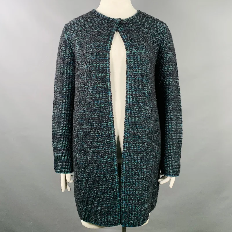 M MISSONI Size 12 Charcoal Green Wool Blend Knit Open Front Coat Vest Waistcoat Gilet