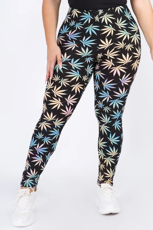 Plus Size Colorful Mary J Marijuana Leaf Print Leggings Cozy Fashion Leggings