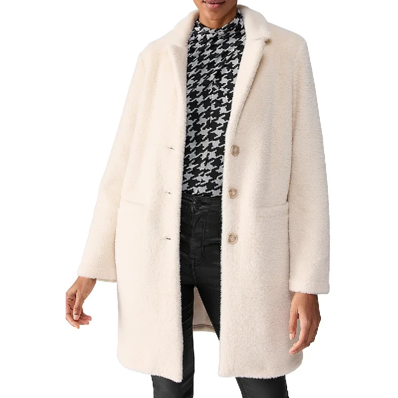 Sanctuary Womens Faux Fur Long Sleeve Faux Fur Coat Tailored Straight A-Line