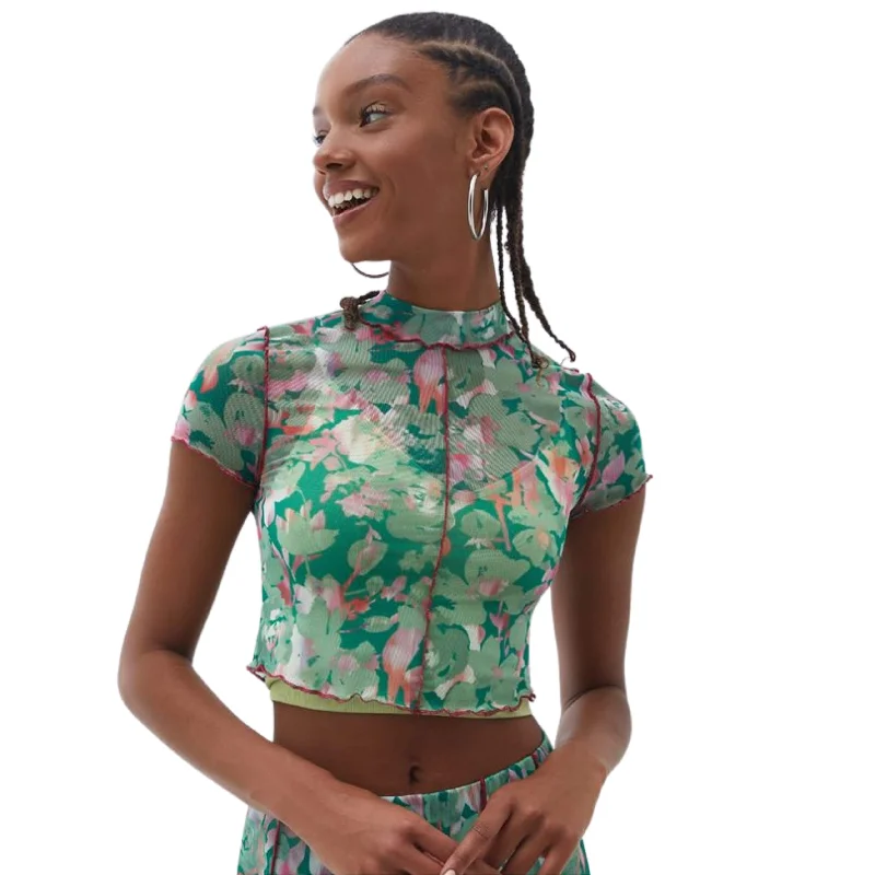 OXXO -  Mixed Crop Tulle Crop top Chenille Blend Fleece Blend Nylon Blend