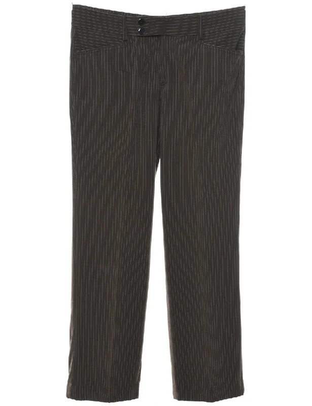 Dark Brown Silk Pinstriped Trousers - W32 L28 Trousers Timeless Classic