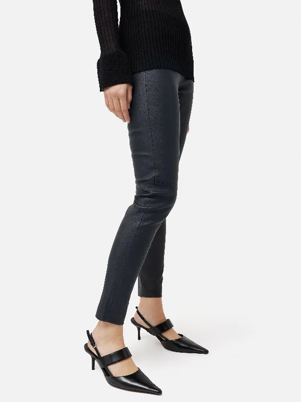 Stretch Leather Legging | Navy Trendy Minimalist Leggings