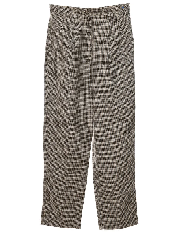 Dogtooth Design Light Brown & Dark Brown Trousers - W30 L29 Trousers Exclusive Limited
