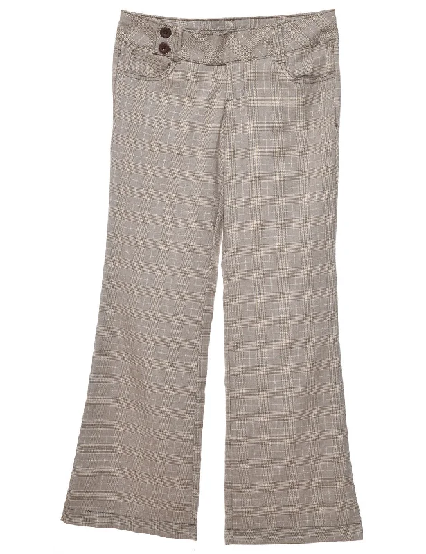Dogtooth Checks Flared Trousers - W32 L33 Wide Leg Loose Fit Mid Waist