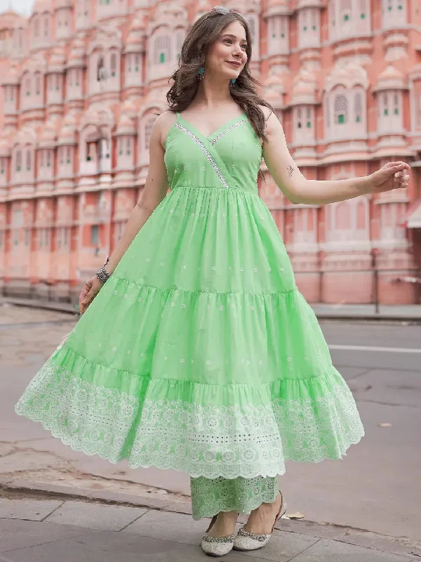 The Kiara Cut Green Self Design Cotton Anarkali Kurta With Trousers Trousers Plaid Checkered The Kiara Cut Green Self Design Cotton Anarkali Kurta With Trousers Trousers Plaid Checkered