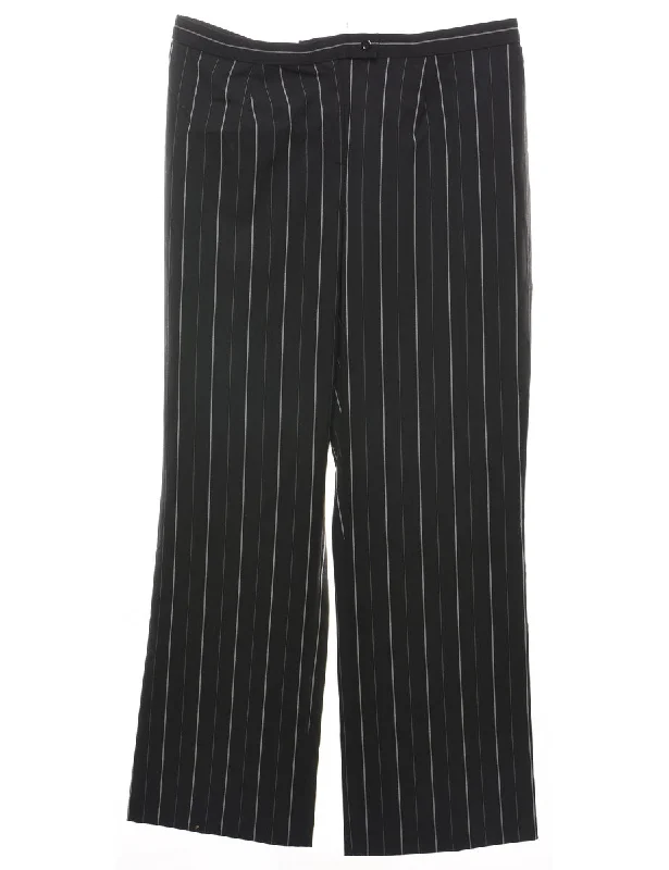 Pinstriped Black & White Trousers - W36 L31 Trousers Vintage Classic