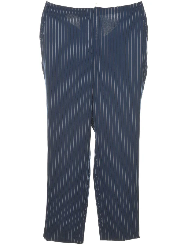 Pinstriped Navy Trousers - W35 L28 Trousers Hiking Durable