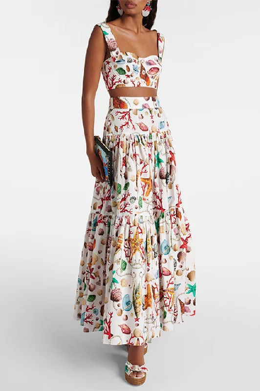 Capri Printed Crop Top & Skirt Set Mesh Fabric Canvas Fabric Denim Fabric