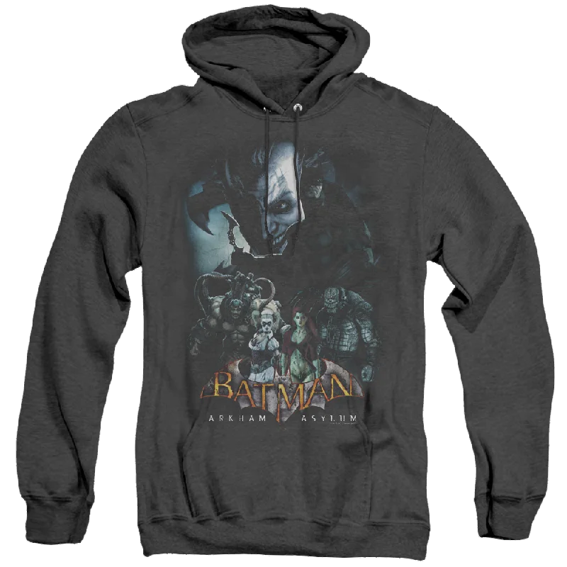 Batman Arkham Asylum Five Against One - Heather Pullover Hoodie Fitted Ribbed Sweater