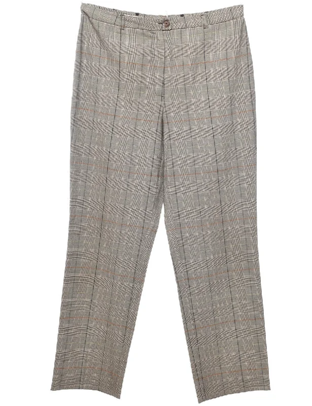 Grey & Brown Tapered Dogtooth Check Trousers - W32 L30 Trousers trendy modern