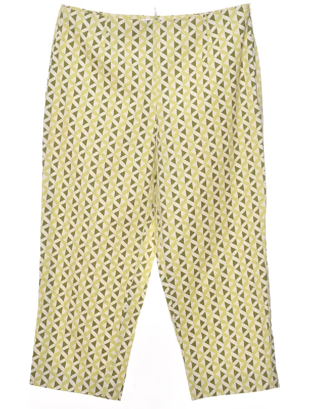 Geometric Pattern Light Green, Dark Green & White Trousers - W32 L23 Trousers Floral Bohemian