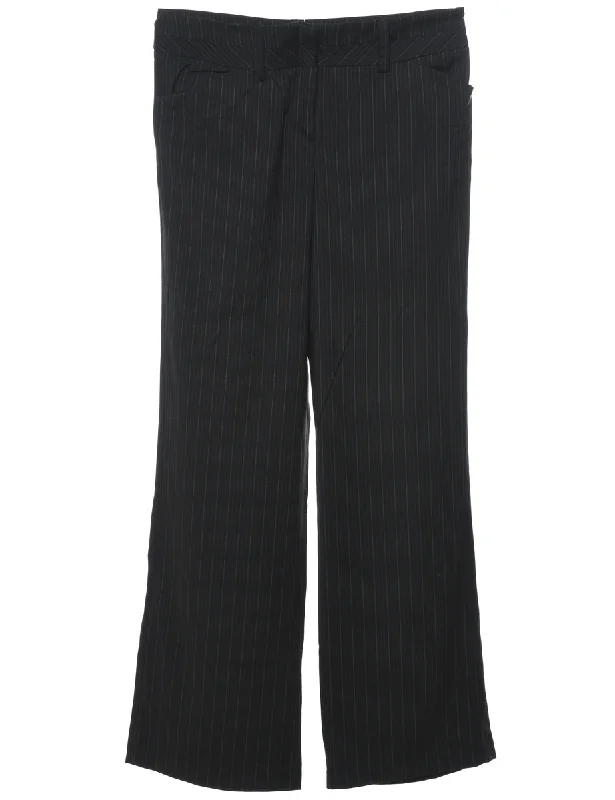 Pinstriped Black Classic Trousers - W32 L32 Trousers Yoga Stretchy