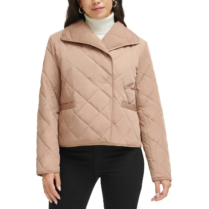 Calvin Klein Womens Quilted  Wrap Coat Hooded Jacket Zipper Jacket Button Jacket