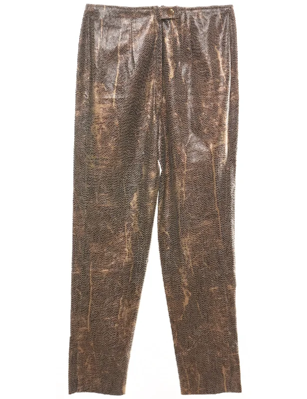 Snakeskin Pattern Brown Faux Leather Tapered Trousers - W34 L29 Trousers sophisticated sleek