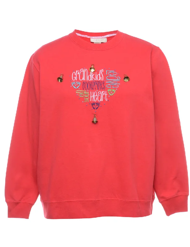 Beyond Retro Reworked Christmas Sweatshirt With Bells - L Hoodie with Full-Zip Functional Layering Beyond Retro Reworked Christmas Sweatshirt With Bells - L Hoodie with Full-Zip Functional Layering