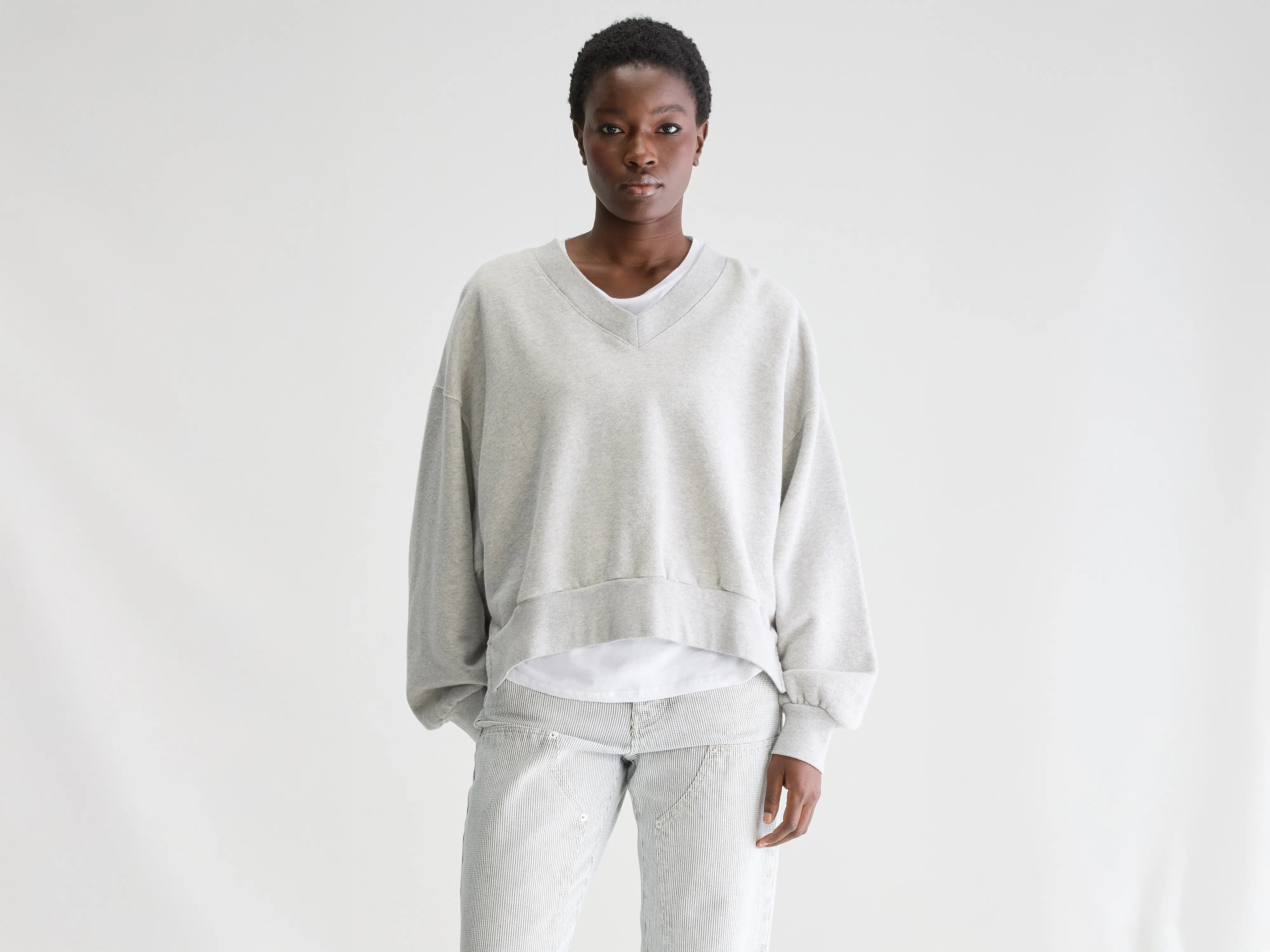 Varola v-neck sweatshirt (252 / W / H. GREY) Hoodie with Button Classic Timeless