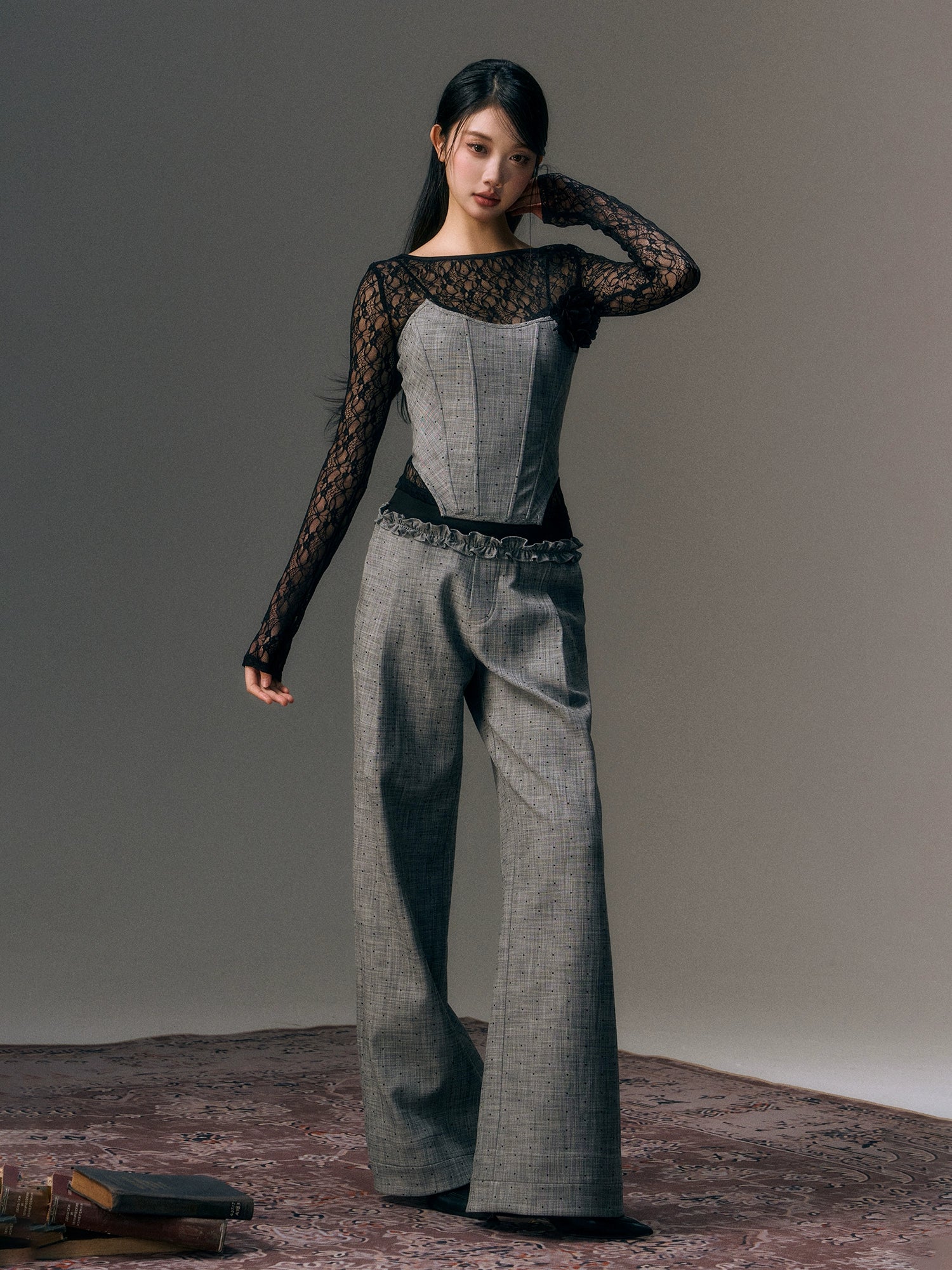 Gray Rose Decor Tube Top & Trousers Set Trousers Recommended Stylist