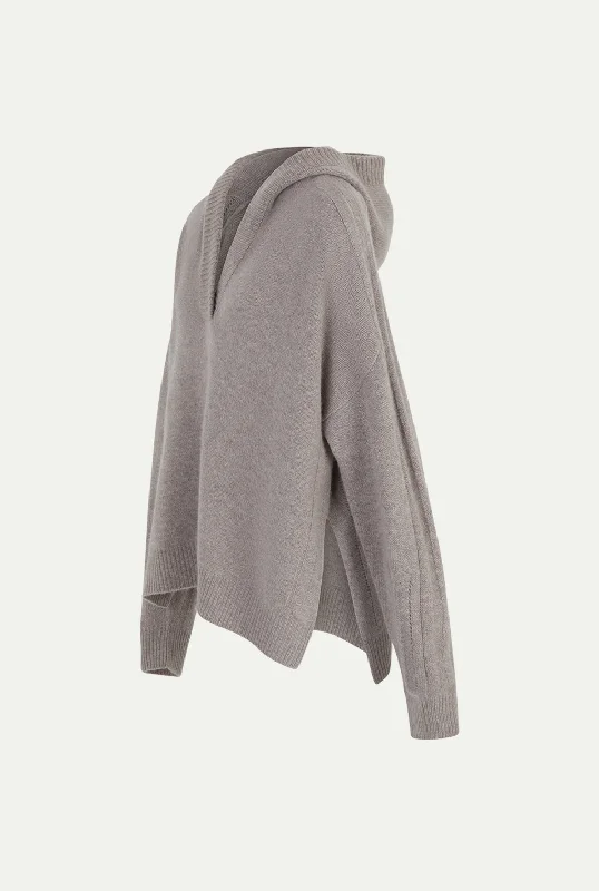 BIHAR cashmere hoodie Hoodie with Button Placket Classic Preppy
