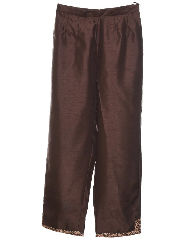 Maroon Shiny 1990s Trousers - W28 L26 Trousers High Rise Slim Fit