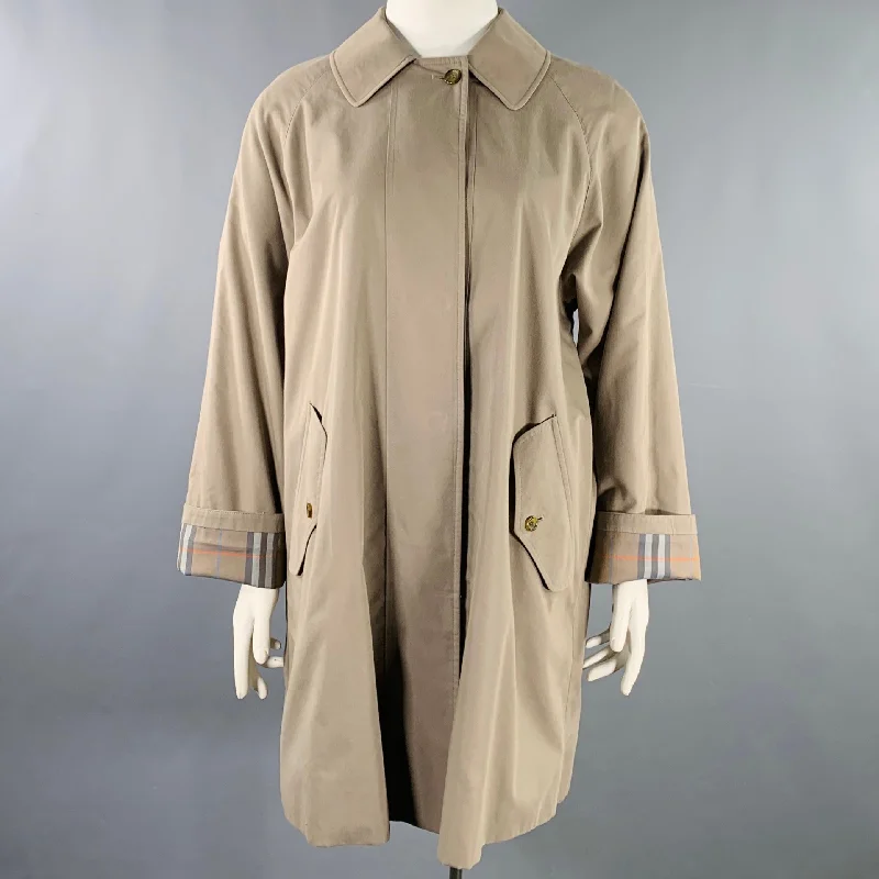 BURBERRYS Size L Taupe Cotton Blend Hidden Buttons Coat Hooded Caped Scarf