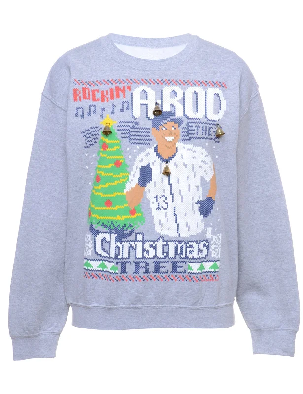 Beyond Retro Reworked Christmas Sweatshirt With Bells - M Hoodie with Hem Detail Decorative Unique Beyond Retro Reworked Christmas Sweatshirt With Bells - M Hoodie with Hem Detail Decorative Unique