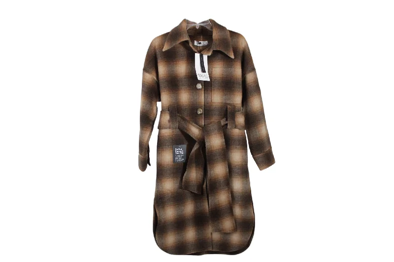 NEW Quaint Wool Brown Plaid Coat | 32 Welt Pockets Slit Pockets Flap Pockets