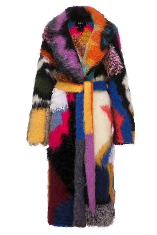BELTED MOHAIR PINK COAT Turtleneck Jacket Crew Neck Jacket V-Neck Jacket