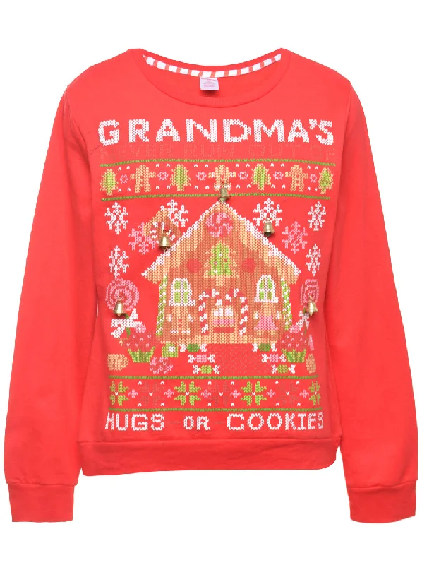 Beyond Retro Reworked Christmas Sweatshirt With Bells - M Hoodie with Hem Elastic Stretchable Comfortable Beyond Retro Reworked Christmas Sweatshirt With Bells - M Hoodie with Hem Elastic Stretchable Comfortable