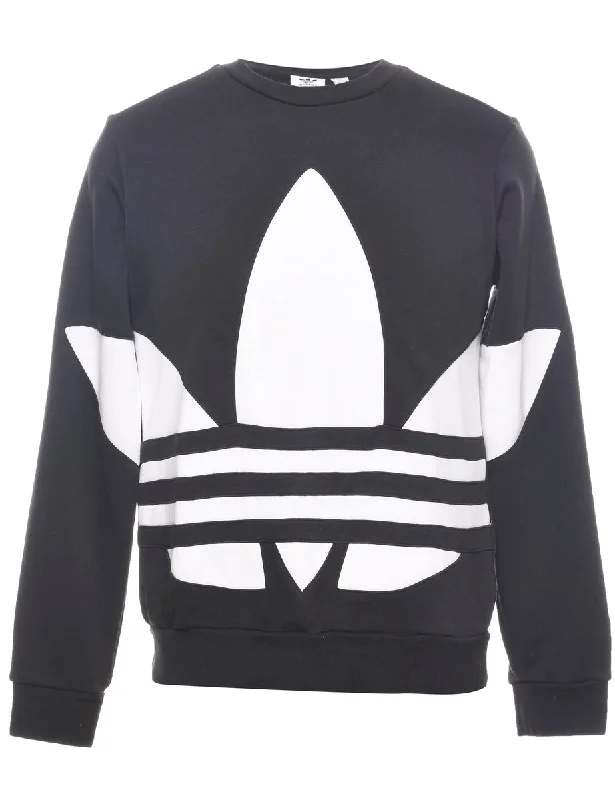 Adidas Printed Black & White Sweatshirt - L Hoodie with Lining Warm Insulated