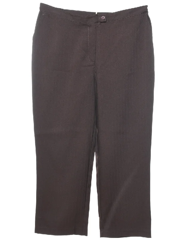 High Waist Dark Brown Cropped Trousers - W37 L28 Trousers Winter Warm
