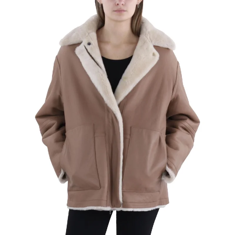 Vince Womens Shearling Midi Walker Coat Buttoned Toggled Snapped