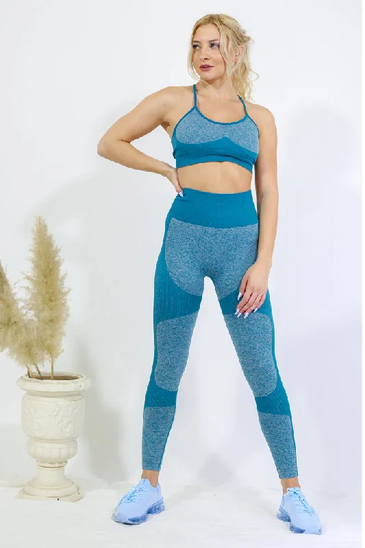 Legging and Thin Strap Top Set - Teal Fashionable High-Rise Leggings