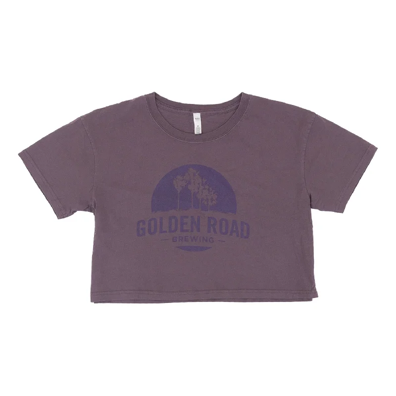 Golden Road Women's Mauve Crop Top Striped Floral Plaid
