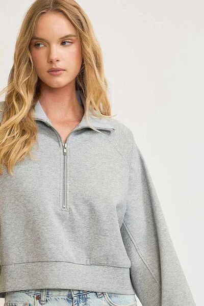 Hazel Blues® | Umgee Half Zip Cropped Sweatshirt Hoodie with Fur Luxurious Winter