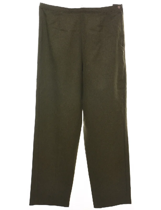 Olive Green Classic Straight-Fit Trousers - W32 L29 Trousers Wedding White
