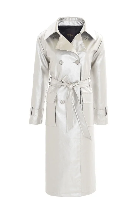 THE GINA METALLIC SILVER TRENCH COAT Parka Anorak Hoodie