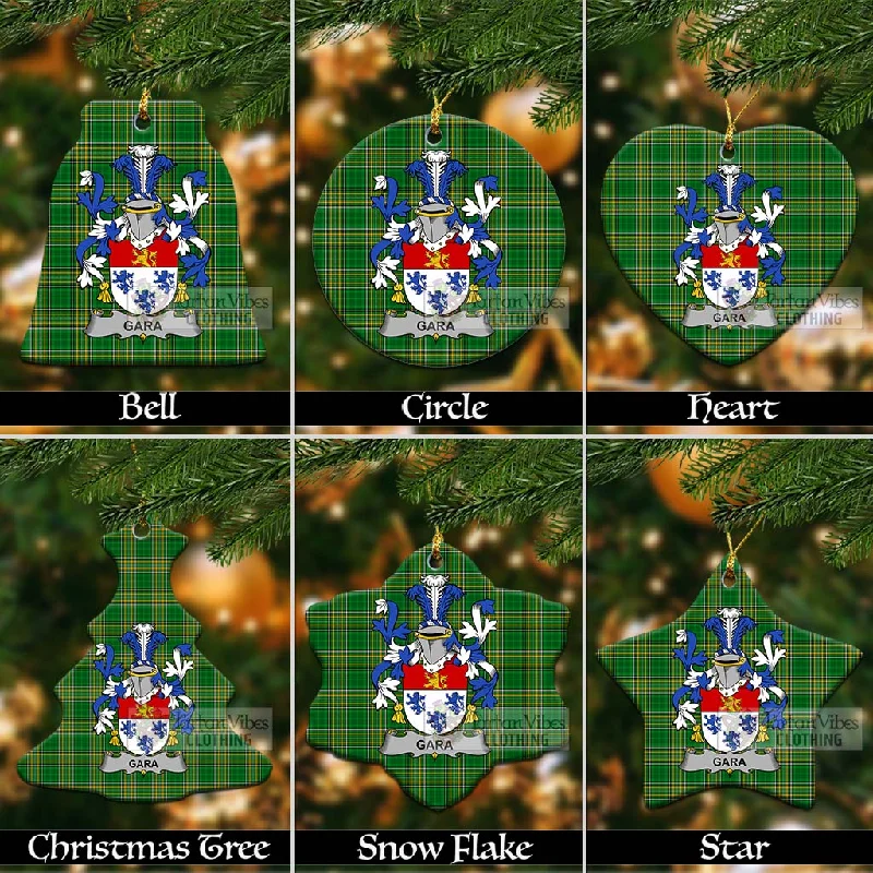 Gara Irish Clan Tartan Christmas Ceramic Ornament with Coat of Arms Solid Print Jacquard