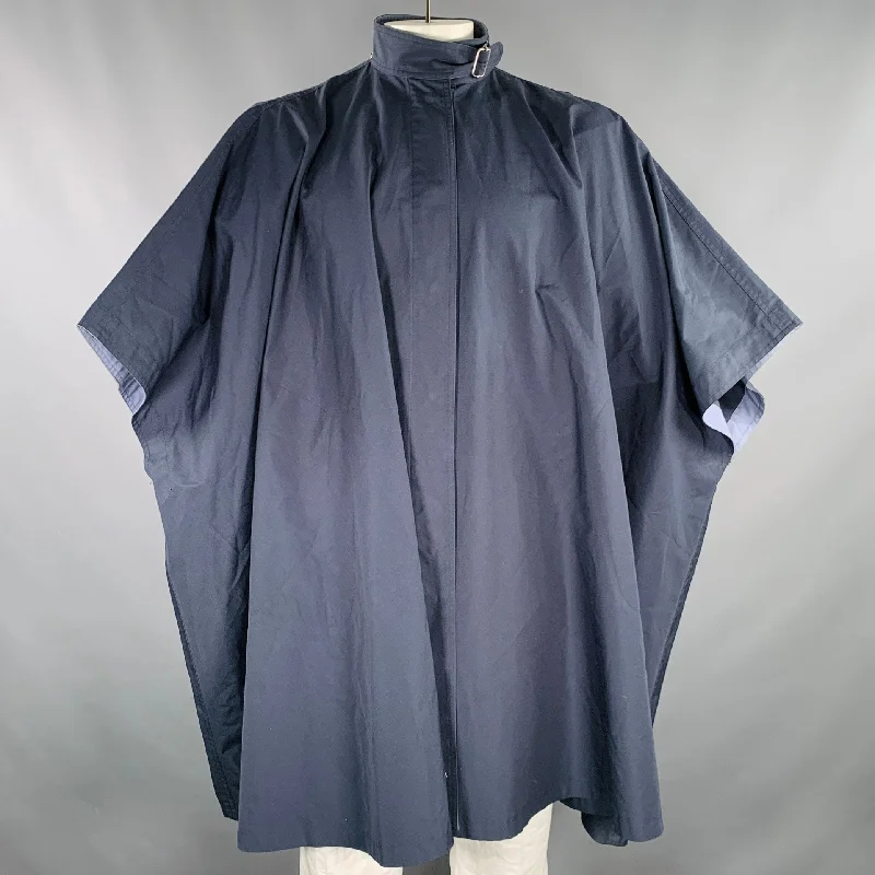 THIERRY MUGLER One Size Navy Light Blue Cotton Blend Snaps Poncho Coat Chenille Brocade Lace