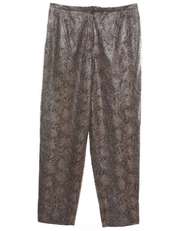 Snakeskin Pattern Brown Tapered Trousers - W32 L29 Trousers Pleated Formal