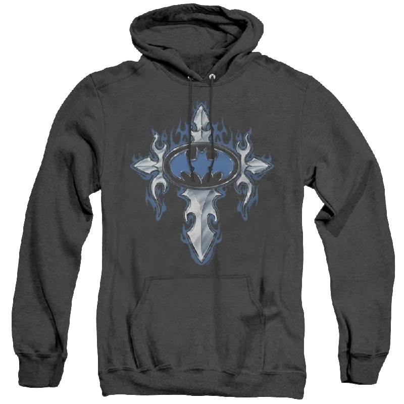 Dc Batman Gothic Steel Logo - Heather Pullover Hoodie Bishop Sleeve Elegant