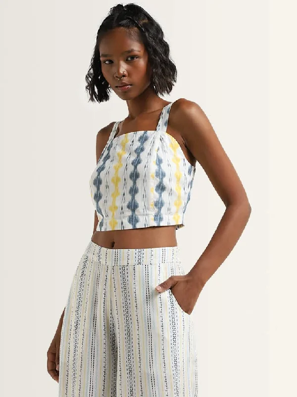 Bombay Paisley Multicolour Abstract Design Crop Top Real Fur Shearling Chenille