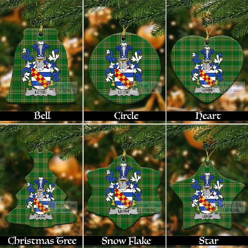 Leigh Irish Clan Tartan Christmas Ceramic Ornament with Coat of Arms Trapeze Tunic Caftan