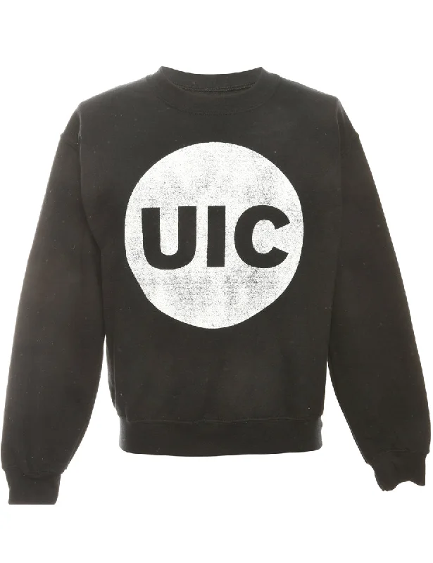 Black Gildan Printed Sweatshirt - M Hoodie with Stripes Bold Sporty