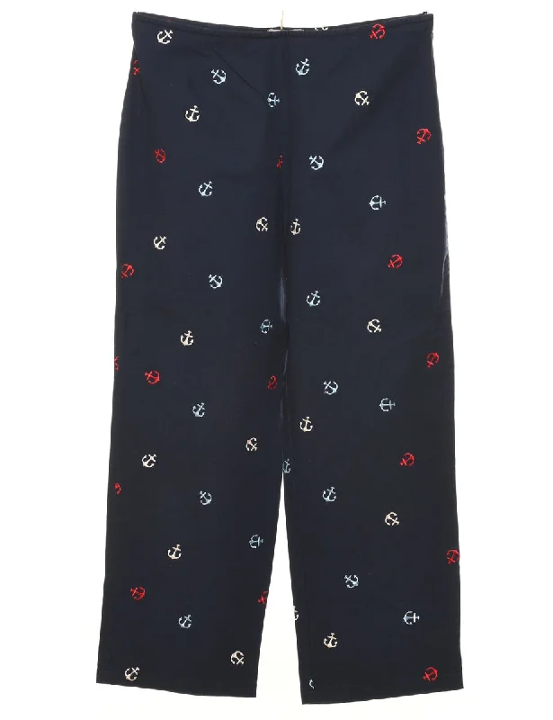 Embroidered Nautical Design Trousers - W30 L27 Trousers Plaid Checkered
