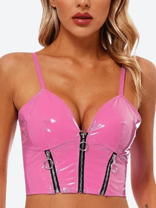 Faux Leather Bustier Crop Top Nylon Fabric Polyester Fabric Spandex Fabric
