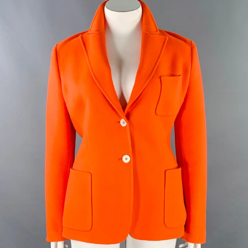 MICHAEL KORS Size 12 Orange Wool Cashmere Peak Lapel Coat Plaid Tartan Floral